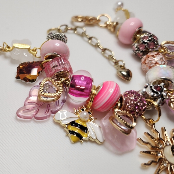 Gold and Pink Charm Bracelet - Picture 2 of 3